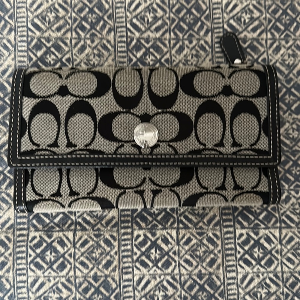 Coach Signature leather trimmed trifold wallet